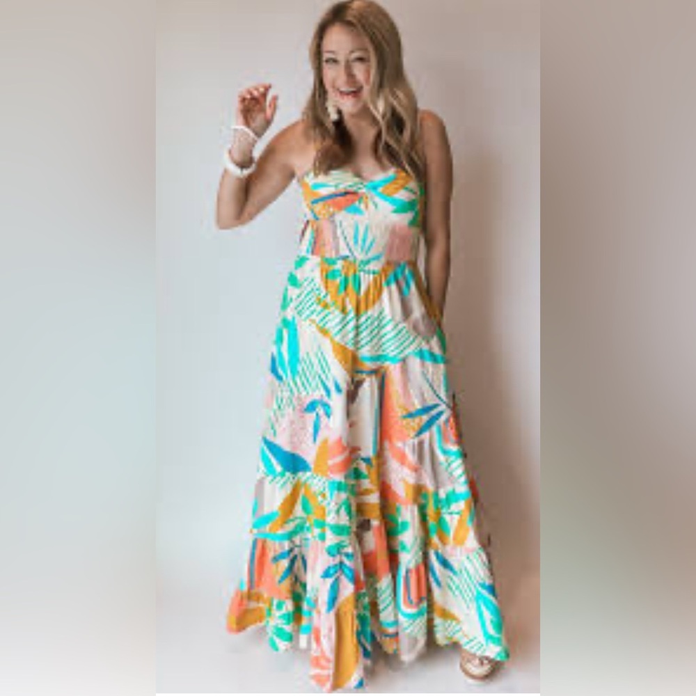Fate Multicolor Tropical Style Tiered Maxi dress